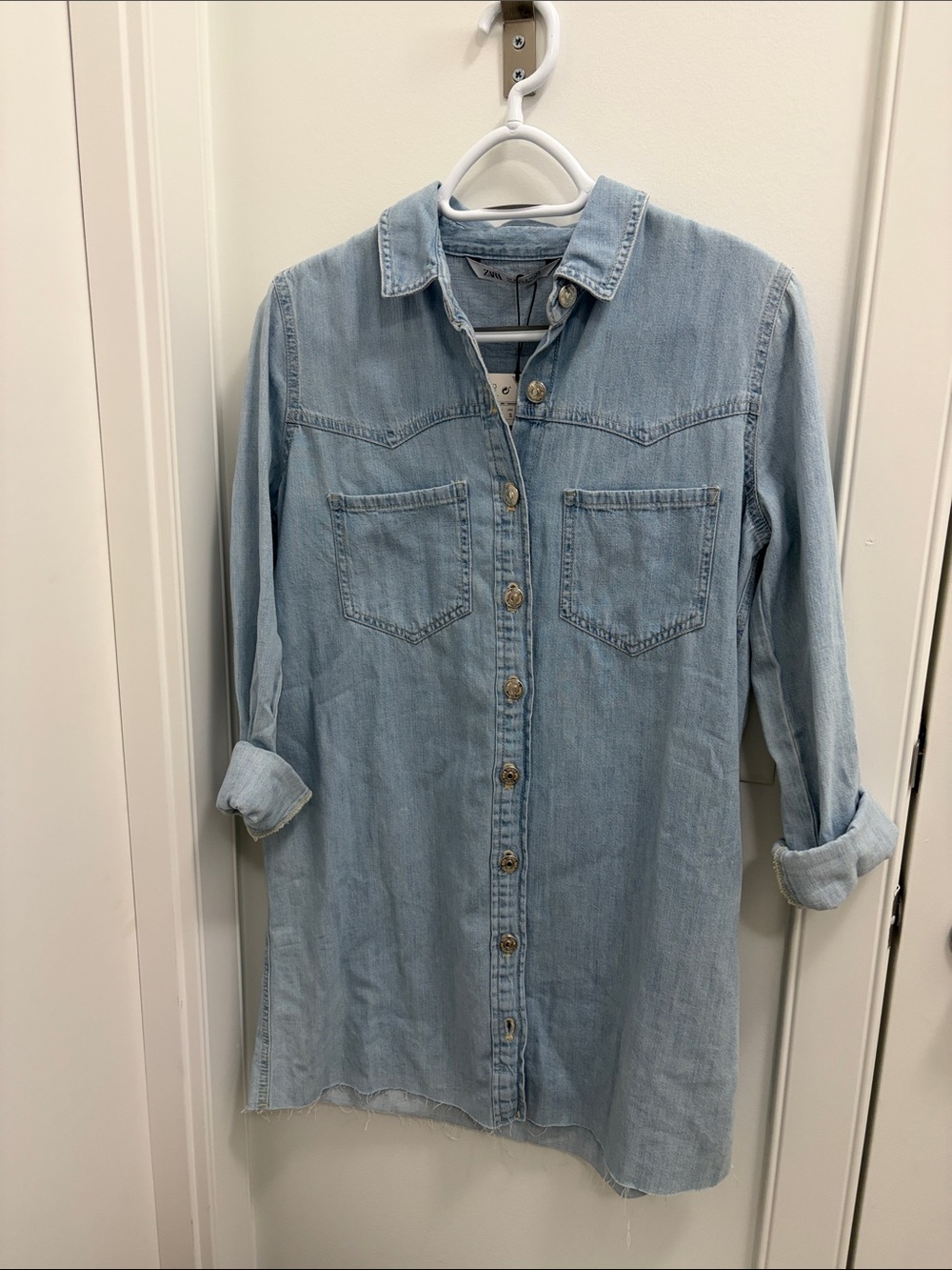 BNWT Zara Light Blue Denim Mini Dress Relaxed Fit Size Small